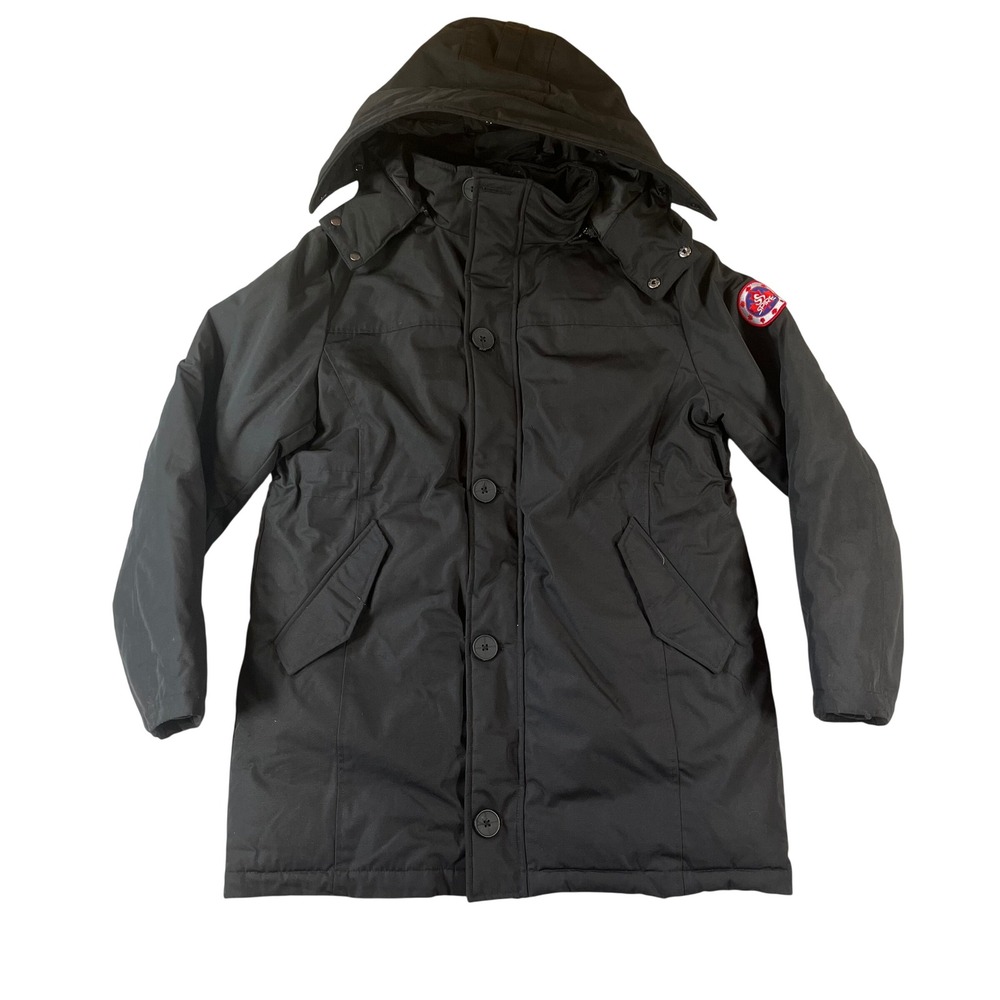Spire Parka Jacket XL Water Resistant Removable Hood Full Zip Button Front Blk